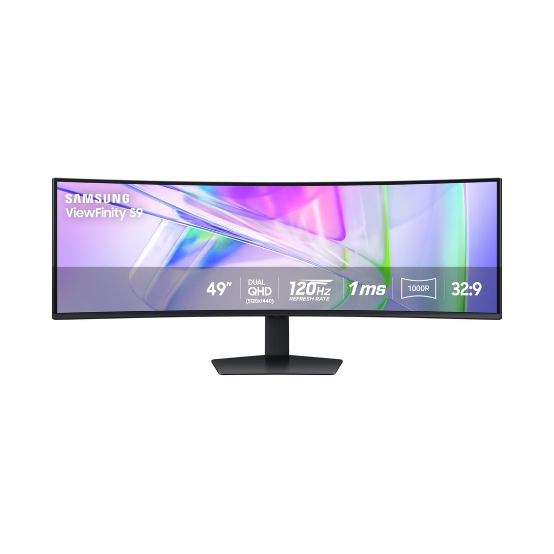 Samsung 49” Business Curved Ultrawide Dual QHD Computer Monitor, USB-C, DisplayPort, HDMI, 120Hz, VESA DisplayHDR 400, Built-in Speakers, Height Adjustable Stand, Eye Care, LS49C954UANXZA, 2024
