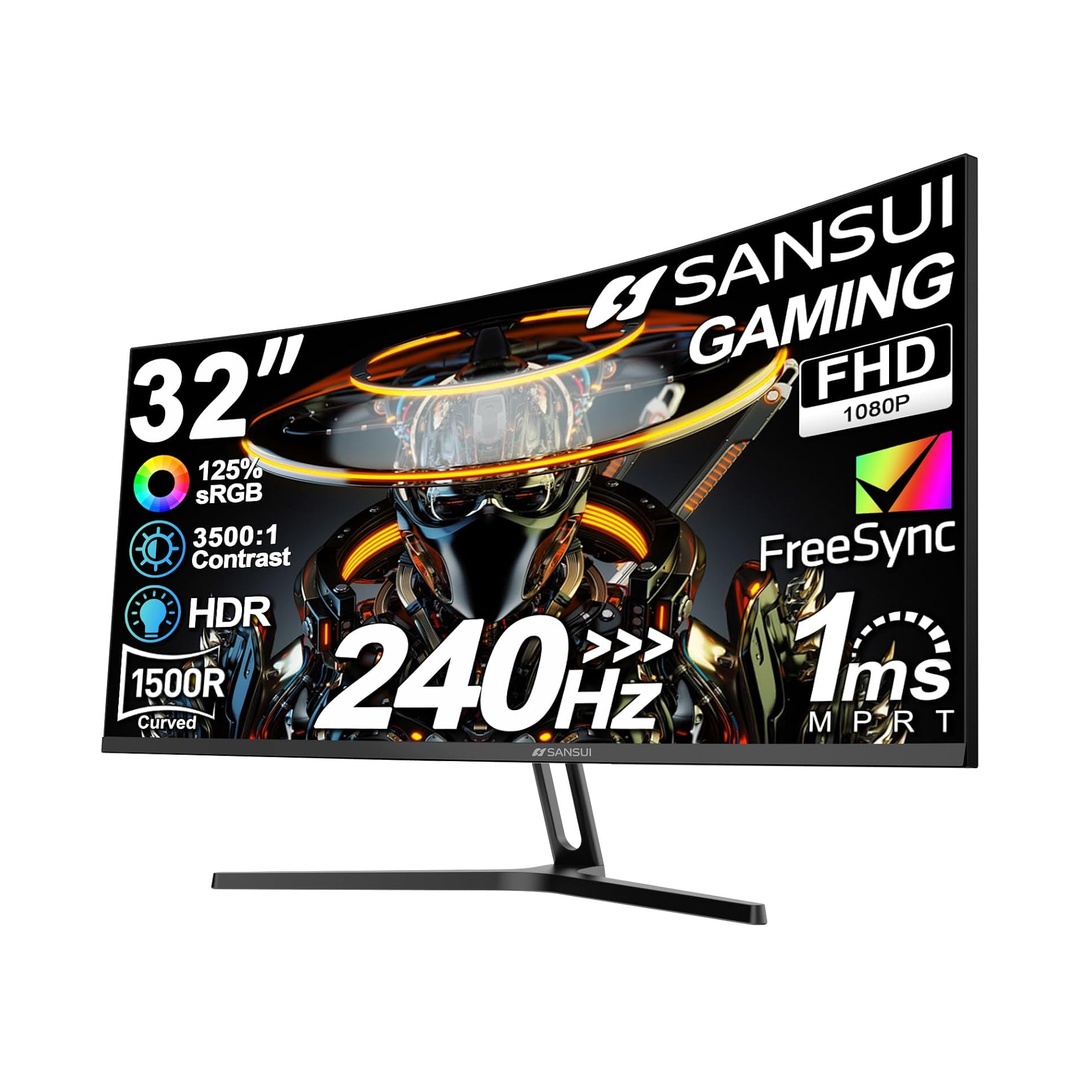 SANSUI 32 Inch Curved 240Hz Gaming Monitor High Refresh Rate, FHD 1080P
