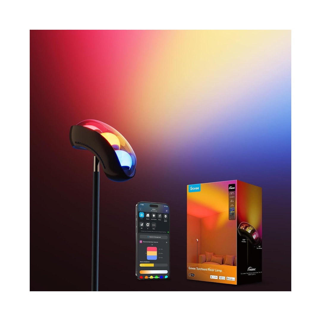 Torchiere Floor Lamp Work with Matter, Alexa, RGBIC Standing Lamp