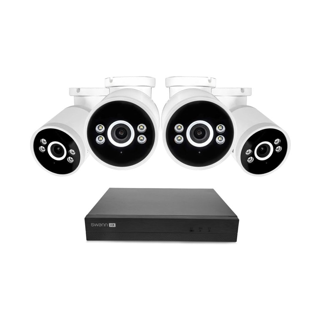 Swann AdvancedX Wired NVR 4K Security Camera System, 8 Channels, 4 PoE Cameras Outdoor, 1TB HDD Storage, Color