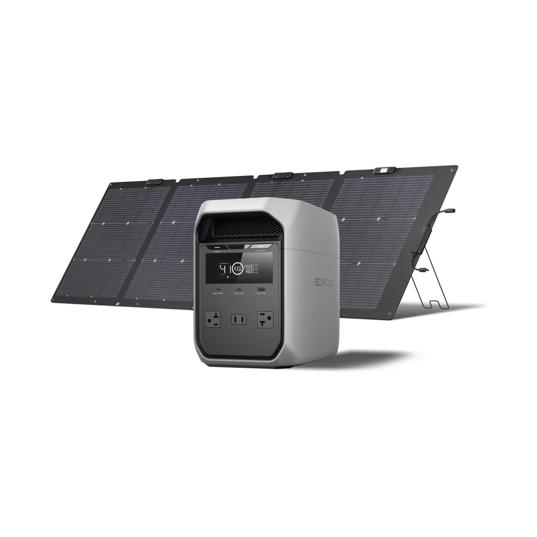 EF ECOFLOW Solar Generator Delta 3 Classic with 220W Solar Panel, 1024Wh | 1800W AC (3600W Surge)/100W USB-C O