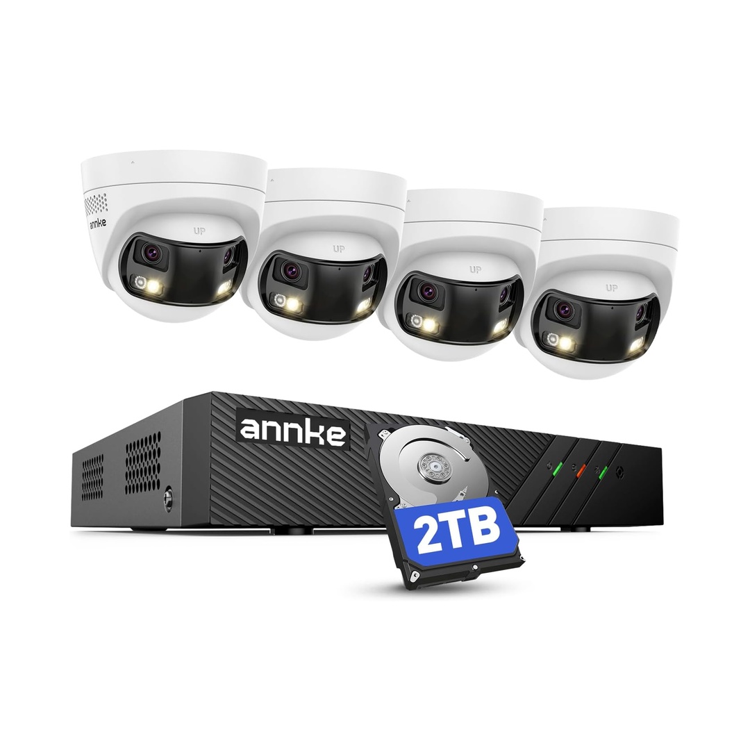 ANNKE 4K PoE Security Camera System with Dual-Lens, 180°Wide Angle, 2TB HDD