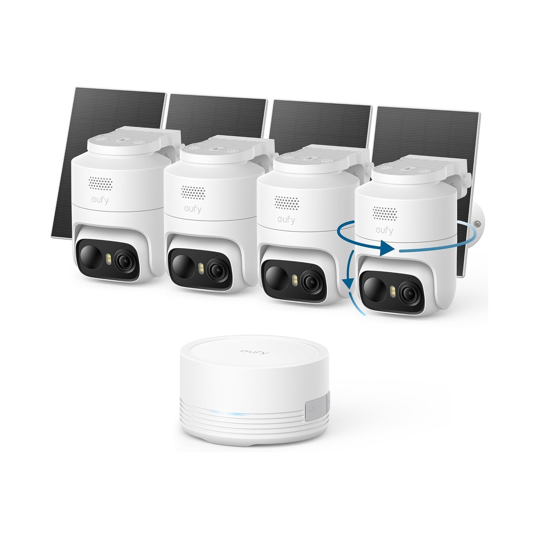 eufy Security eufyCam C37 4-Cam Kit, 360° Pan&Tilt Auto Tracking | Wireless Outdoor Camera, 2K Solar Powered,