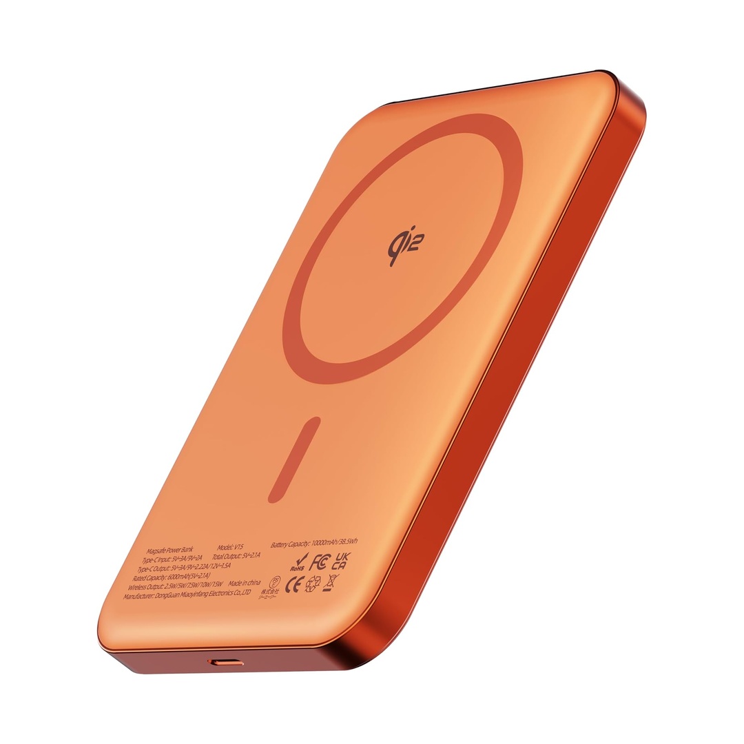 Qi2 Certified Magnetic Power Bank 10000mAh, 15W Fast Wireless Charger, Ultra-Slim LiFePO4 Battery Pack with 20