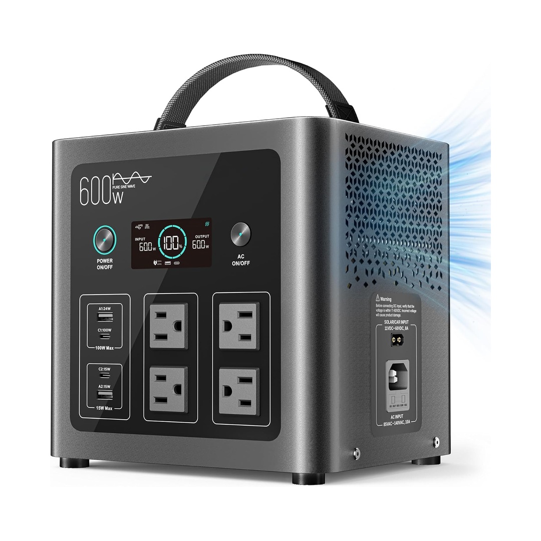 LIBRIDS Portable Power Station C600, 640Wh Solar Generator 600W 4 AC Output