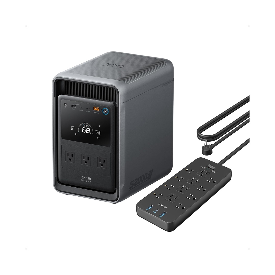 Anker SOLIX S2000 Portable Power Station with Power Strip | 2,010Wh LiFePO4 Battery, 1,500W Output, Solar Gene